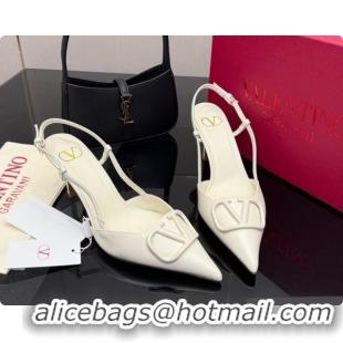 Good Quality Valentino VLogo Signature Slingbacks Pump 8.5cm in Calfskin Leather White Upper 1215083
