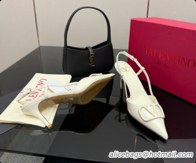 Good Quality Valentino VLogo Signature Slingbacks Pump 8.5cm in Calfskin Leather White Upper 1215083