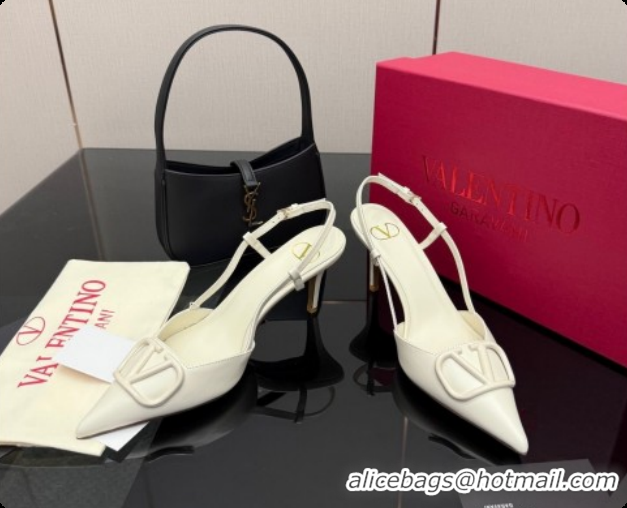 Good Quality Valentino VLogo Signature Slingbacks Pump 8.5cm in Calfskin Leather White Upper 1215083