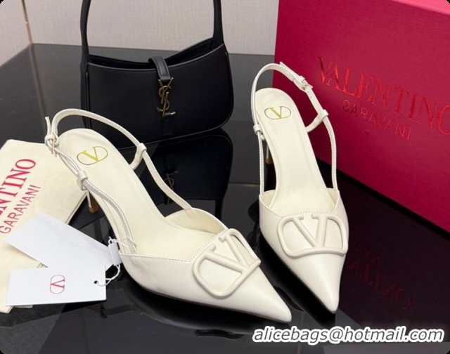 Good Quality Valentino VLogo Signature Slingbacks Pump 8.5cm in Calfskin Leather White Upper 1215083