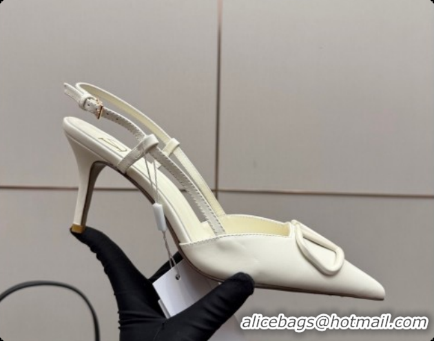 Good Quality Valentino VLogo Signature Slingbacks Pump 8.5cm in Calfskin Leather White Upper 1215083
