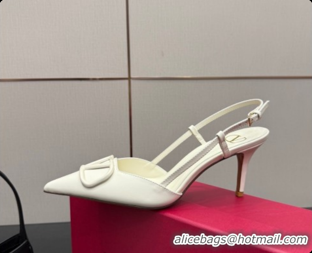 Good Quality Valentino VLogo Signature Slingbacks Pump 8.5cm in Calfskin Leather White Upper 1215083