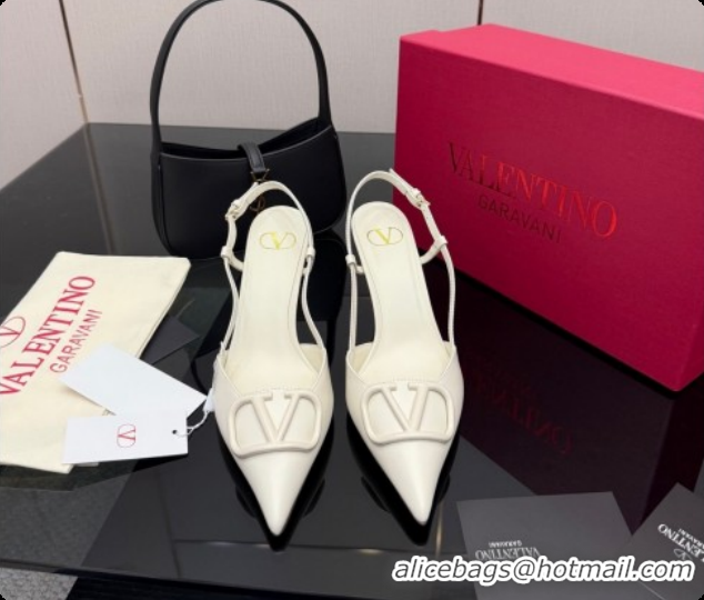 Good Quality Valentino VLogo Signature Slingbacks Pump 8.5cm in Calfskin Leather White Upper 1215083