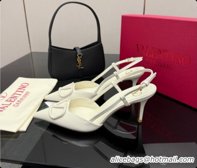 Good Quality Valentino VLogo Signature Slingbacks Pump 8.5cm in Calfskin Leather White Upper 1215083