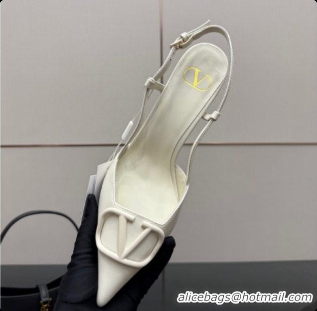 Good Quality Valentino VLogo Signature Slingbacks Pump 8.5cm in Calfskin Leather White Upper 1215083