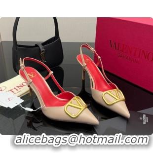 Purchase Valentino VLogo Signature Slingbacks Pump 8.5cm in Calfskin Leather Beige/Red 1215084