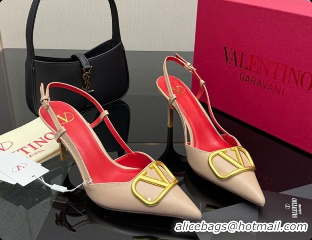 Purchase Valentino VLogo Signature Slingbacks Pump 8.5cm in Calfskin Leather Beige/Red 1215084
