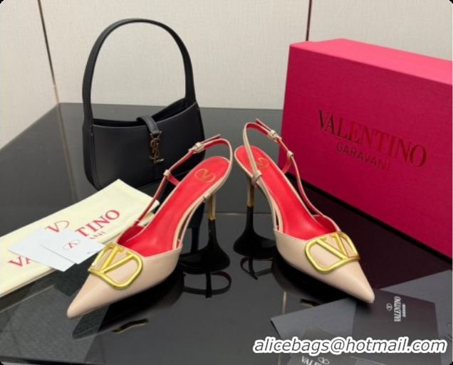 Purchase Valentino VLogo Signature Slingbacks Pump 8.5cm in Calfskin Leather Beige/Red 1215084