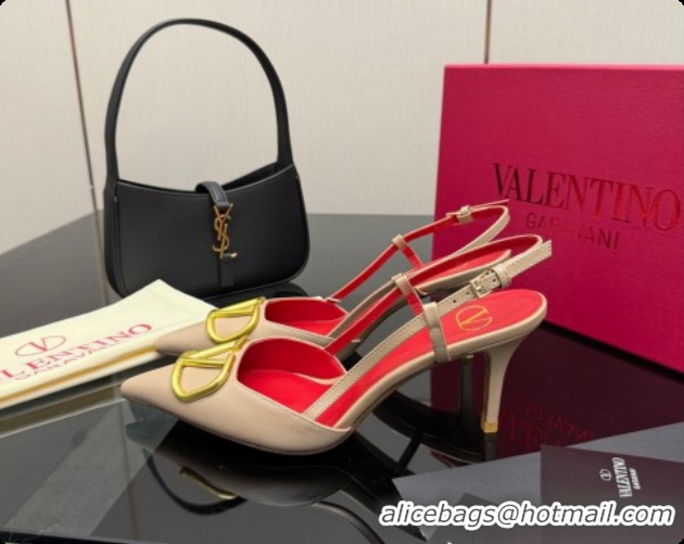 Purchase Valentino VLogo Signature Slingbacks Pump 8.5cm in Calfskin Leather Beige/Red 1215084