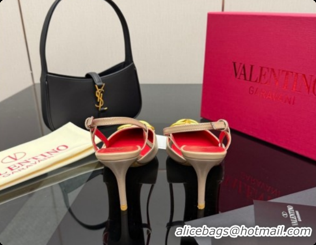 Purchase Valentino VLogo Signature Slingbacks Pump 8.5cm in Calfskin Leather Beige/Red 1215084