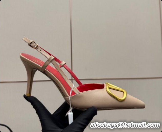 Purchase Valentino VLogo Signature Slingbacks Pump 8.5cm in Calfskin Leather Beige/Red 1215084