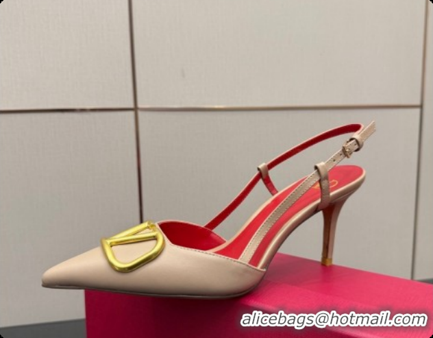 Purchase Valentino VLogo Signature Slingbacks Pump 8.5cm in Calfskin Leather Beige/Red 1215084