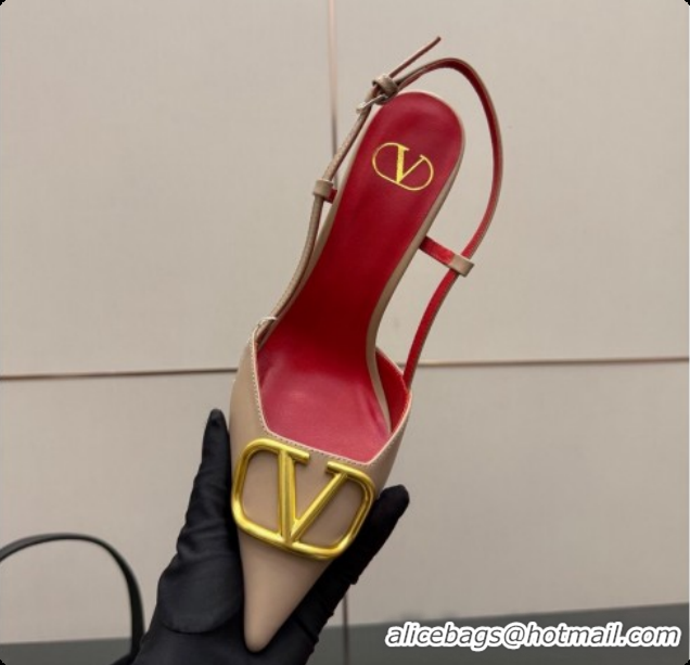 Purchase Valentino VLogo Signature Slingbacks Pump 8.5cm in Calfskin Leather Beige/Red 1215084