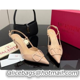 Best Grade Valentino VLogo Signature Slingbacks Pump 8.5cm in Patent Leather Nude Pink 1215085