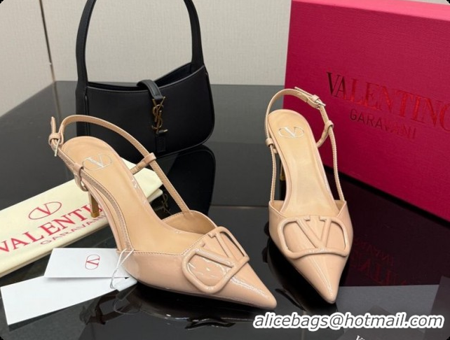 Best Grade Valentino VLogo Signature Slingbacks Pump 8.5cm in Patent Leather Nude Pink 1215085