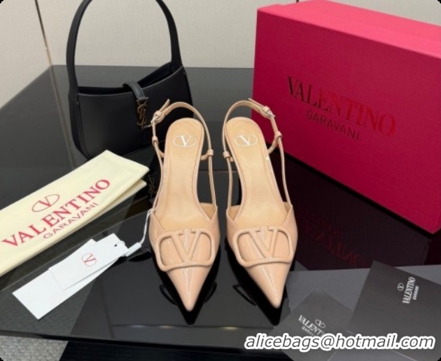 Best Grade Valentino VLogo Signature Slingbacks Pump 8.5cm in Patent Leather Nude Pink 1215085