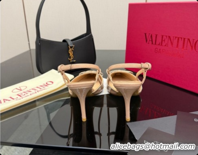Best Grade Valentino VLogo Signature Slingbacks Pump 8.5cm in Patent Leather Nude Pink 1215085