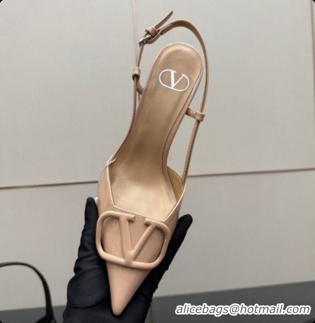 Best Grade Valentino VLogo Signature Slingbacks Pump 8.5cm in Patent Leather Nude Pink 1215085