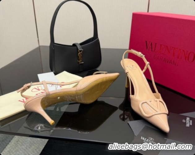 Best Grade Valentino VLogo Signature Slingbacks Pump 8.5cm in Patent Leather Nude Pink 1215085