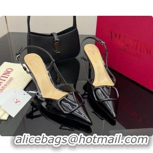 Low Price Valentino VLogo Signature Slingbacks Pump 8.5cm in Patent Leather Black 1215086