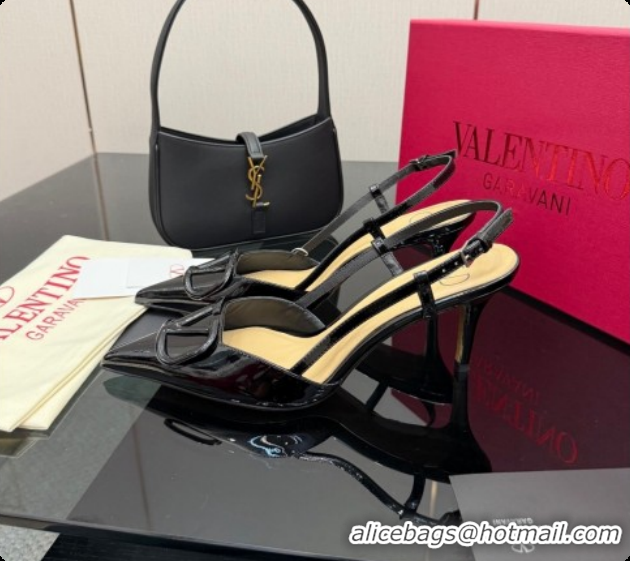 Low Price Valentino VLogo Signature Slingbacks Pump 8.5cm in Patent Leather Black 1215086