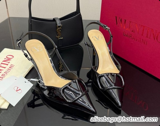 Low Price Valentino VLogo Signature Slingbacks Pump 8.5cm in Patent Leather Black 1215086