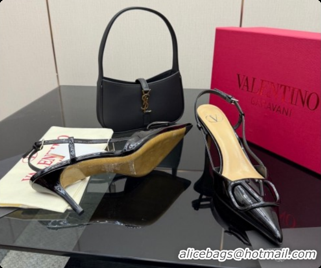 Low Price Valentino VLogo Signature Slingbacks Pump 8.5cm in Patent Leather Black 1215086