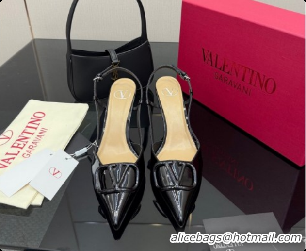 Low Price Valentino VLogo Signature Slingbacks Pump 8.5cm in Patent Leather Black 1215086