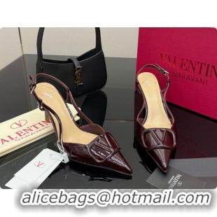 Big Discount Valentino VLogo Signature Slingbacks Pump 8.5cm in Calfskin Leather Dark Burgundy 1215087