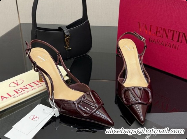 Big Discount Valentino VLogo Signature Slingbacks Pump 8.5cm in Calfskin Leather Dark Burgundy 1215087