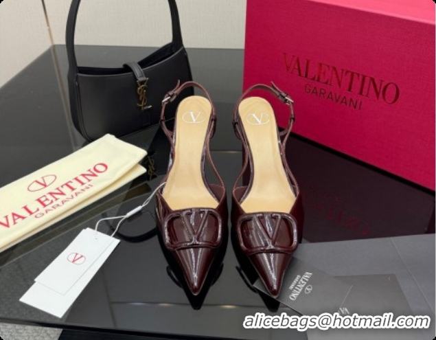 Big Discount Valentino VLogo Signature Slingbacks Pump 8.5cm in Calfskin Leather Dark Burgundy 1215087