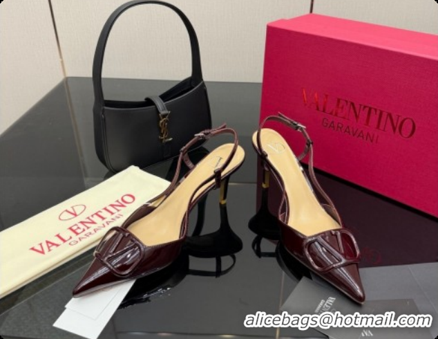 Big Discount Valentino VLogo Signature Slingbacks Pump 8.5cm in Calfskin Leather Dark Burgundy 1215087