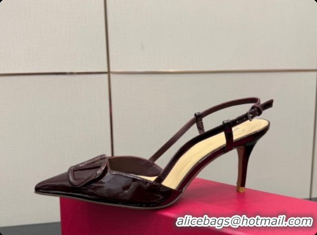 Big Discount Valentino VLogo Signature Slingbacks Pump 8.5cm in Calfskin Leather Dark Burgundy 1215087
