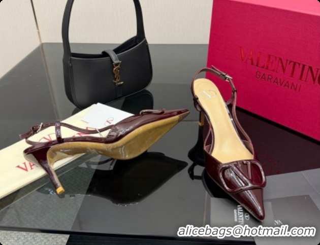 Big Discount Valentino VLogo Signature Slingbacks Pump 8.5cm in Calfskin Leather Dark Burgundy 1215087