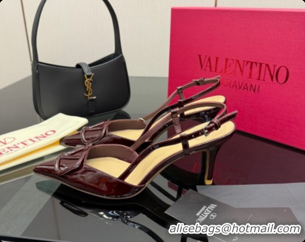 Big Discount Valentino VLogo Signature Slingbacks Pump 8.5cm in Calfskin Leather Dark Burgundy 1215087