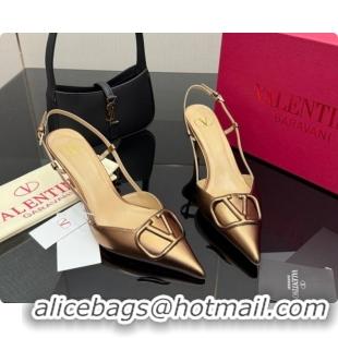 Popular Style Valentino VLogo Signature Slingbacks Pump 8.5cm in Calfskin Leather Bronze 1215088