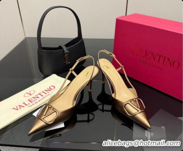 Popular Style Valentino VLogo Signature Slingbacks Pump 8.5cm in Calfskin Leather Bronze 1215088