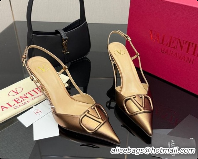 Popular Style Valentino VLogo Signature Slingbacks Pump 8.5cm in Calfskin Leather Bronze 1215088