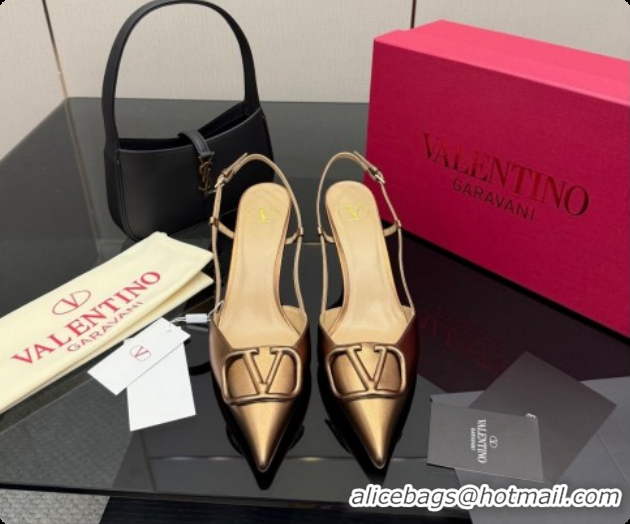 Popular Style Valentino VLogo Signature Slingbacks Pump 8.5cm in Calfskin Leather Bronze 1215088