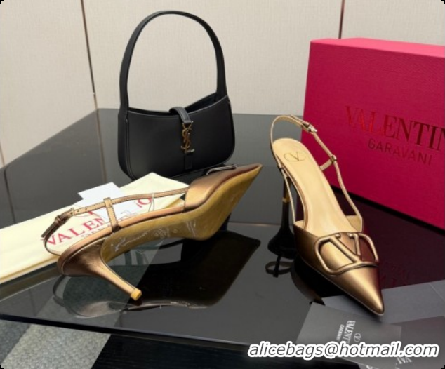 Popular Style Valentino VLogo Signature Slingbacks Pump 8.5cm in Calfskin Leather Bronze 1215088