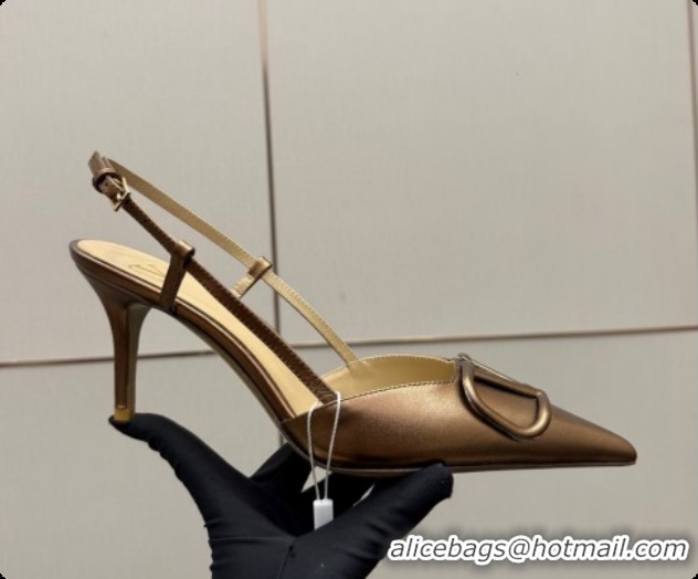 Popular Style Valentino VLogo Signature Slingbacks Pump 8.5cm in Calfskin Leather Bronze 1215088