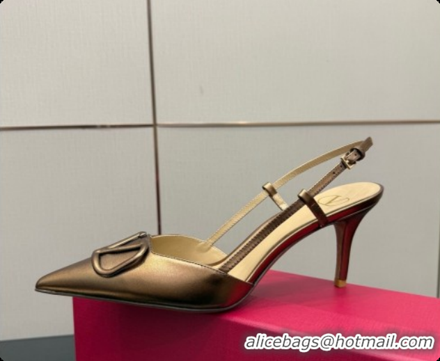 Popular Style Valentino VLogo Signature Slingbacks Pump 8.5cm in Calfskin Leather Bronze 1215088