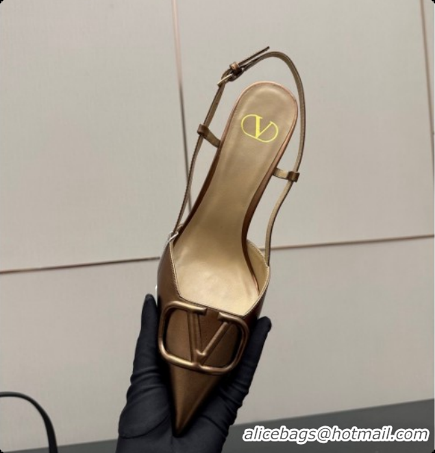 Popular Style Valentino VLogo Signature Slingbacks Pump 8.5cm in Calfskin Leather Bronze 1215088