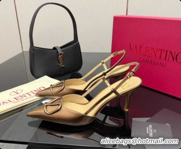 Popular Style Valentino VLogo Signature Slingbacks Pump 8.5cm in Calfskin Leather Bronze 1215088