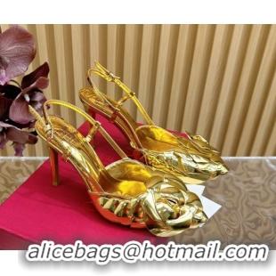 Purchase Valentino Calfskin Leather Slingbacks Pump 9.5cm with Rose Blossom Gold 2025 VLTN121504 1215092