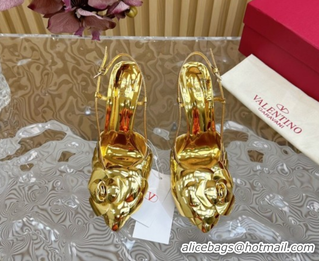 Purchase Valentino Calfskin Leather Slingbacks Pump 9.5cm with Rose Blossom Gold 2025 VLTN121504 1215092
