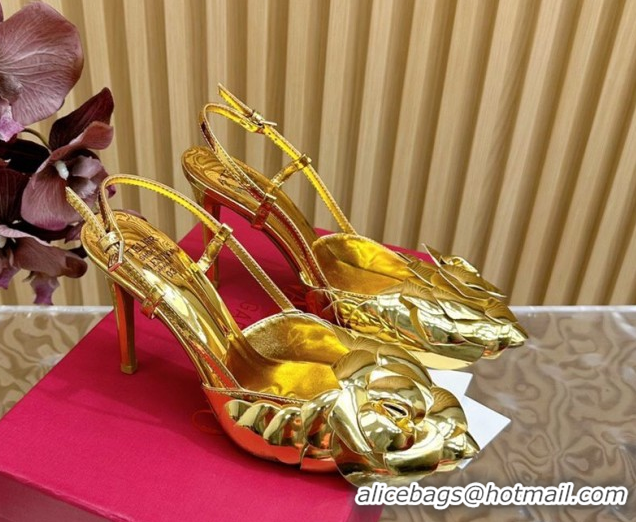 Purchase Valentino Calfskin Leather Slingbacks Pump 9.5cm with Rose Blossom Gold 2025 VLTN121504 1215092
