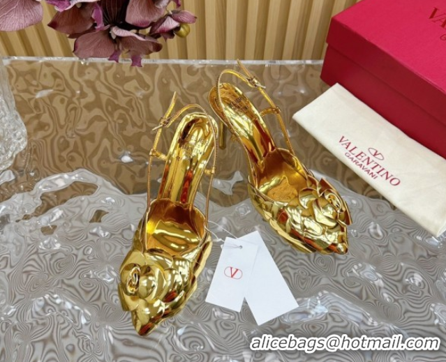 Purchase Valentino Calfskin Leather Slingbacks Pump 9.5cm with Rose Blossom Gold 2025 VLTN121504 1215092