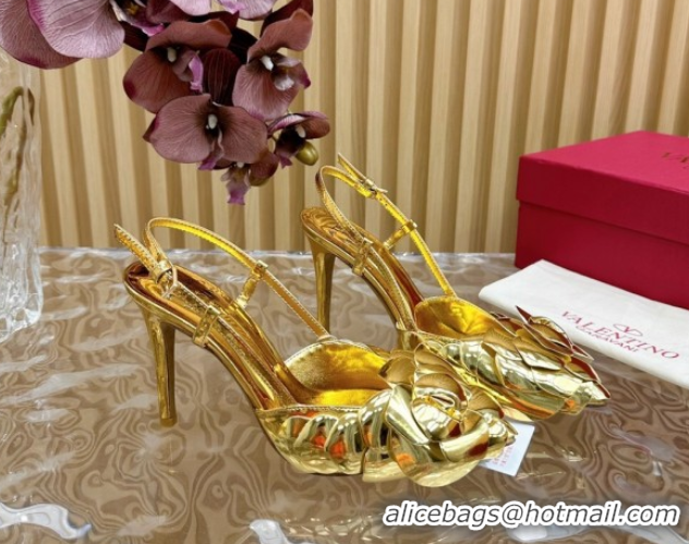 Purchase Valentino Calfskin Leather Slingbacks Pump 9.5cm with Rose Blossom Gold 2025 VLTN121504 1215092