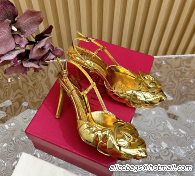 Purchase Valentino Calfskin Leather Slingbacks Pump 9.5cm with Rose Blossom Gold 2025 VLTN121504 1215092